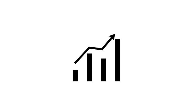 Black bar chart with upward arrow showing growth and progress on white background graph business finance economy success graph business finance 4k video animation.