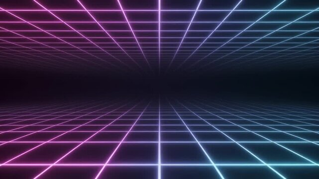Dynamic neon grid creating an immersive futuristic cyberspace perspective, an abstract digital landscape for virtual reality concepts and advanced technology backgrounds