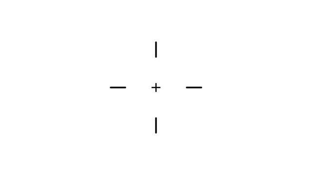 Animated cross hair target line icon looping motion graphic element, camera focus aim concept symbol 4k video.