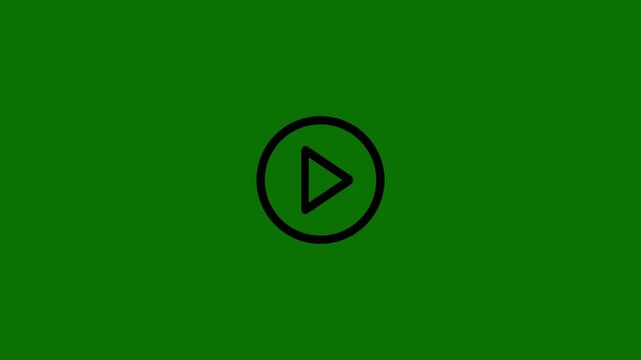 Black play button animation. Minimalist black video play button icon on a green background 4k video animation.