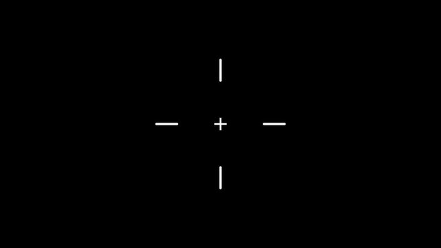 Animated cross hair target line icon looping motion graphic element, camera focus aim concept symbol 4k video.