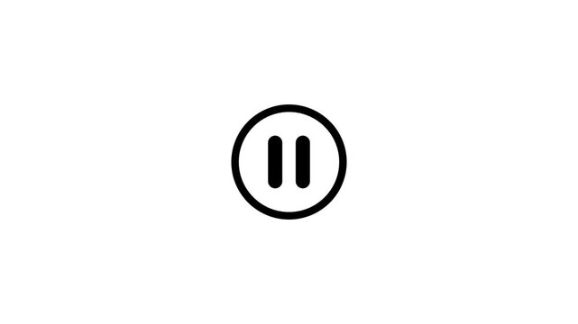Animated pause button line icon looping motion graphic element, black video player control symbol on white background 4k loop.