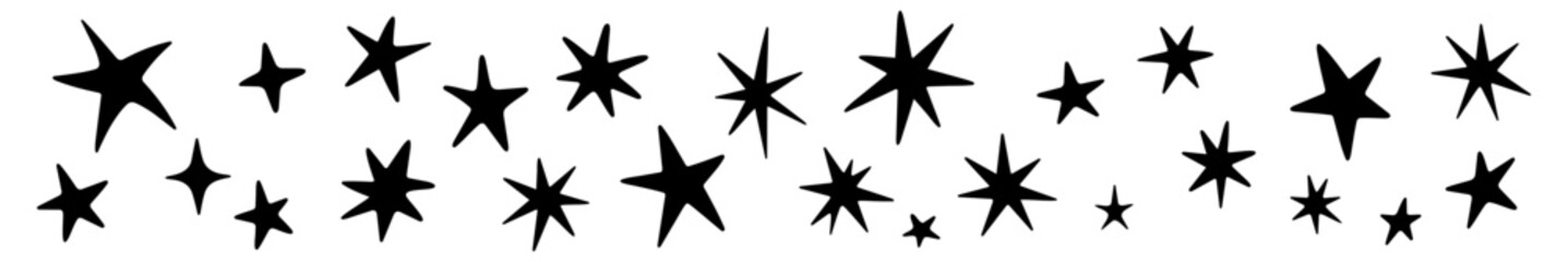 Obraz premium Set of hand drawn stars vector, loose ink sketchy star shapes in various sizes and expressive rough styles. Decorative symbol and highlight graphic design element collection