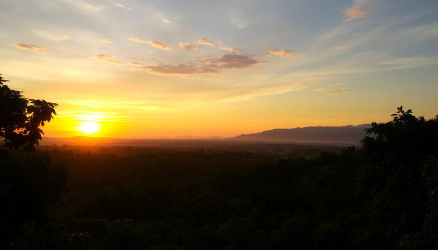 Peaceful sunset sky over jungle valley