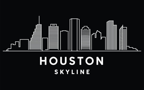 Black and white of houston skyline with skyscrapers