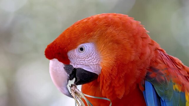 Close Up Portrait of a Colorful Red Macaw Parrot in the Jungle