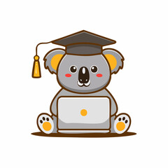 Fototapeta premium Cute koala wearing graduation cap using laptop