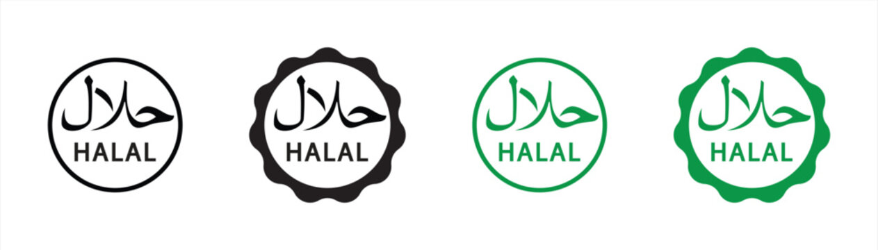 Halal Certification Badge Icon Set Collection &ndash; Islamic Food Label, Halal Approved Stamp Symbol Vector