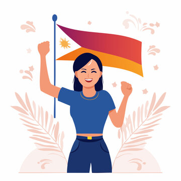 Woman Waving Philippine Flag with Joy