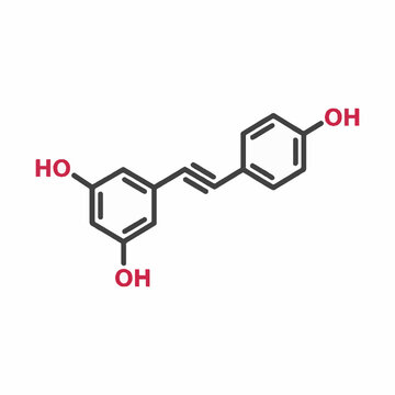 Resveratrol chemical structure diagram representing the antioxidant polyphenol molecule found in red wine.
