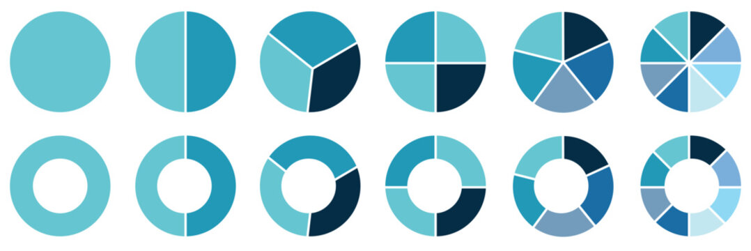 Circle division infographic icon set. Pie chart . Color pizza or donut round diagram. Infographic wheel segment and fraction. with white background EPS10