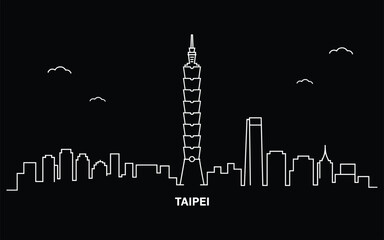 Naklejka premium Minimalist black and white line graph with taipei skyline silhouette