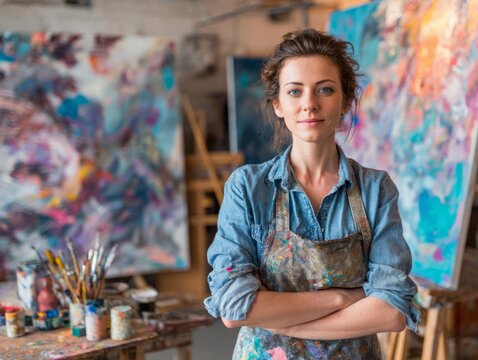 Professional Female Visual Artist in Studio