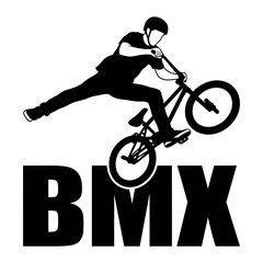 Obraz premium Cyclist silhouette vector illustration of a man riding a bicycle in a sports race style with cycling speed and extreme BMX motocross theme