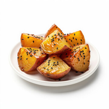 Daigaku Imo Candied Sweet Potato Isolated on White Background Square Composition Studio Shot