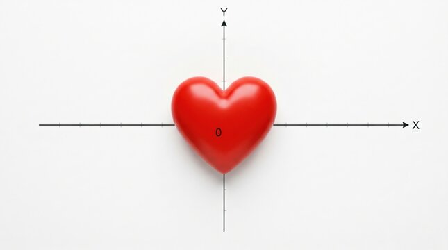 Red Heart Centered at Origin of Cartesian Coordinate System on White Background