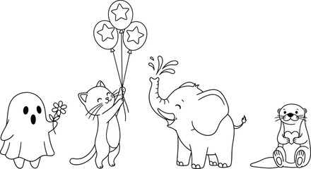 Cute cartoon animals ghost coloring © hafsa