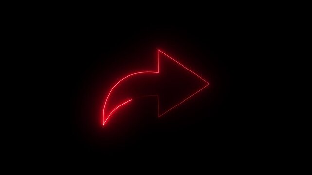Glowing neon share icon animation with curved arrow on a black background. Neon share icon for all social media communication.