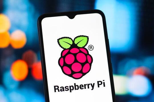 In this photo illustration, the Raspberry Pi logo is seen displayed on a smartphone screen.