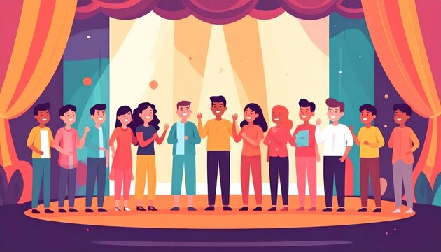 Diverse group of people on stage.