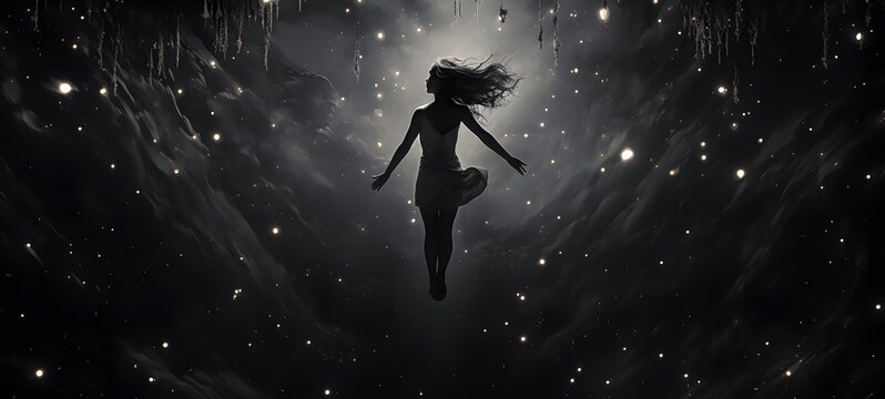 art of falling stars a black and white high contrast full body. Generative AI