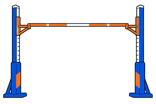 High jump bar equipment illustration showing uprights base supports adjustable crossbar for athletics training school sports competition event facility signage fitness education track meet