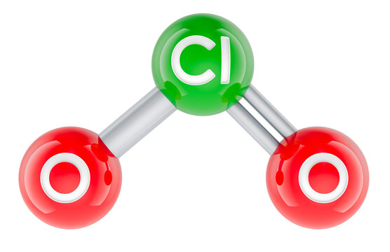 Chlorine dioxide ClO2 molecule model. 3D rendering