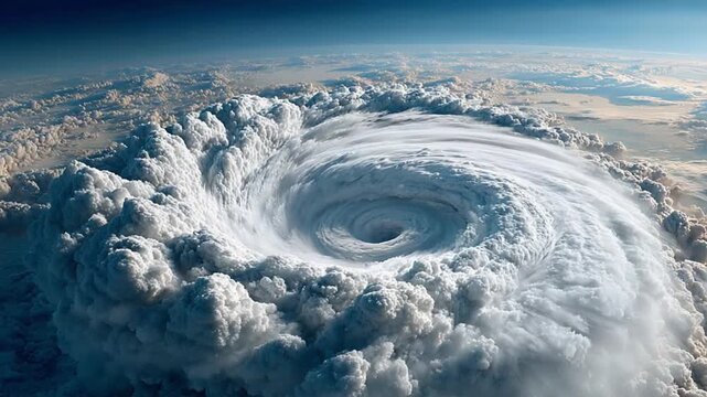 Eye of the Storm: A breathtaking aerial view captures the immense power and swirling clouds of a category 5 hurricane, showcasing the awe-inspiring forces of nature.