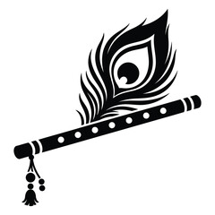 Black peacock feather design with traditional Indian flute illustration © designerapu