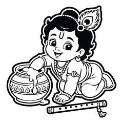 Fototapeta premium Child Holding Traditional Pot and Musical Instrument Illustration