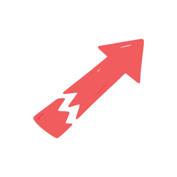 Red broken arrow pointing up diagonally symbolizing market crash or disruption