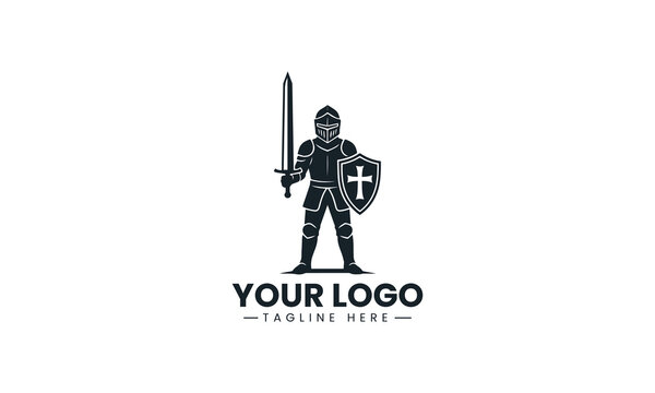 A medieval armored knight holding a large broadsword and shield heroic