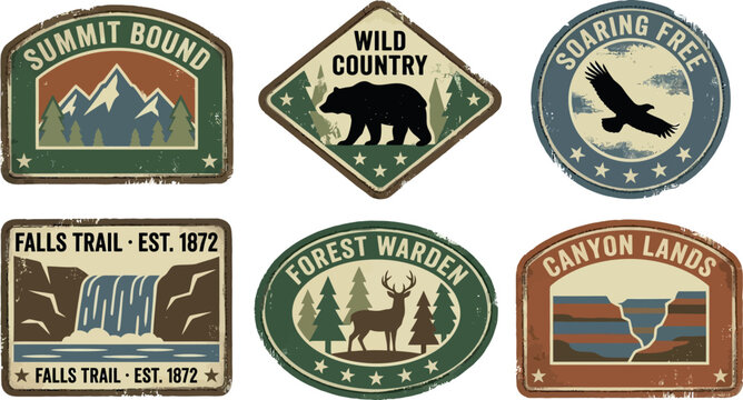 Vintage National Park Outdoor Adventure Patch Badge Collection for Hiking Apparel Camping Merchandise Embroidery and Nature Lifestyle Branding