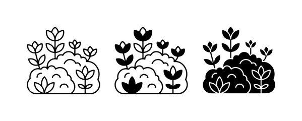 Simple Garden Icons, Floral Elements, Nature Vector Graphics, Spring Plants, Organic Design © Shihab