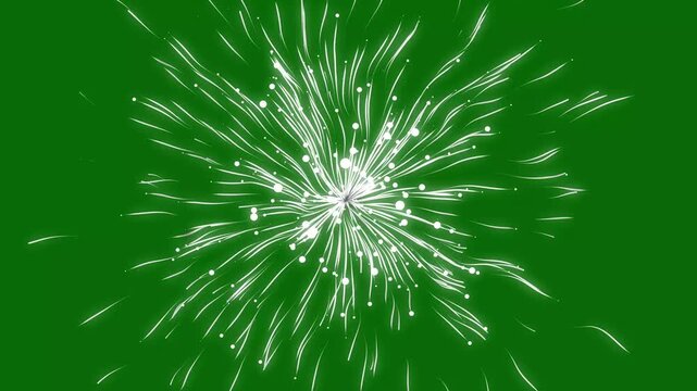 Bright radial speed burst animation featuring glowing white streaks and velocity effects on deep green screen background, seamless comic overlay in ultra HD 4K