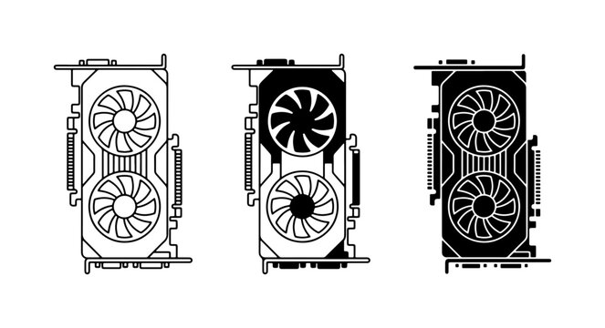 Graphic Card Icons, GPU Vector Set, Computer Hardware Components, Technology & Gaming