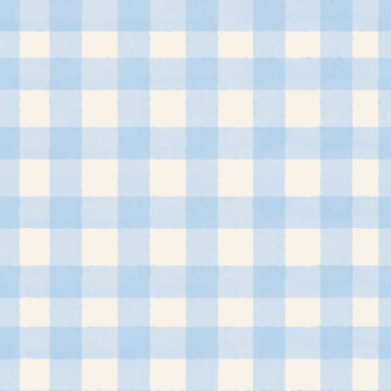 Seamless blue gingham pattern in soft pastel tones. Cozy classic plaid design feels fresh and airy and perfect for textile or wallpaper.
