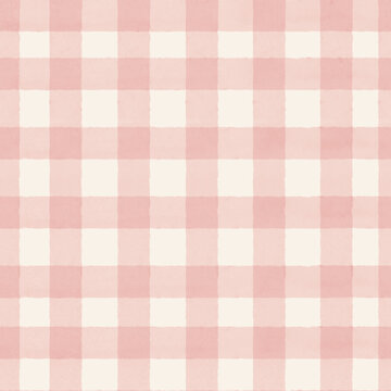 Seamless pink gingham pattern with soft watercolor texture. Classic checkered design feels sweet and cozy and perfect for textile or nursery decor.