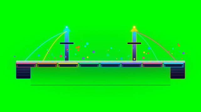 A futuristic Modular Bridge with towers and arches under construction in a virtual environment
