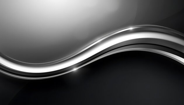 Abstract silver gray and black background with smooth line, wave and glowing spots