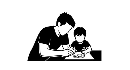 Father and child drawing together, bonding, learning, fatherhood, creativity © Teh