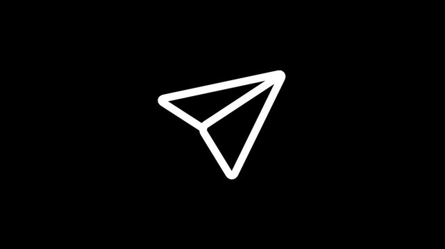 White paper plane line icon on black background, send message symbol.