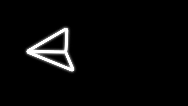 White paper plane line icon on black background, send message symbol.