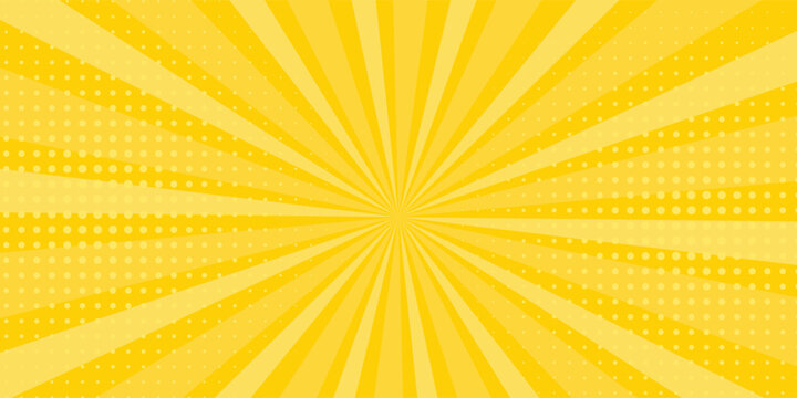 Yellow abstract background with light of sunburst. yellow starburst with halftone. sun ray retro background with flash