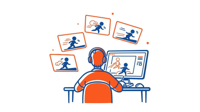 Animator creating motion graphics on computer screen