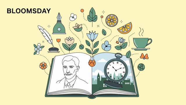 Bloomsday Open Book Celebration with Portrait and Clock
