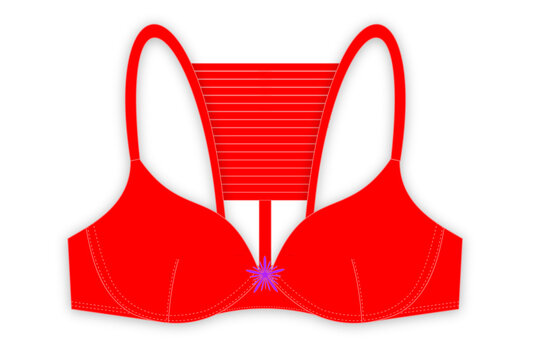 Technical vector illustration of a red push-up bra with strappy back details.