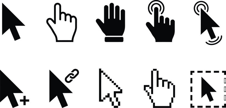 Set of computer mouse pointer icons vector design on transparent background.