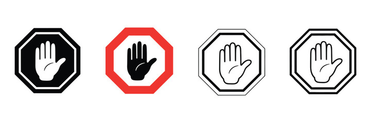 Stop Icon Featuring Road Sign, Hand Gesture, Warning Symbol, and Traffic Safety Vector Illustration © ARIF AHMED 05