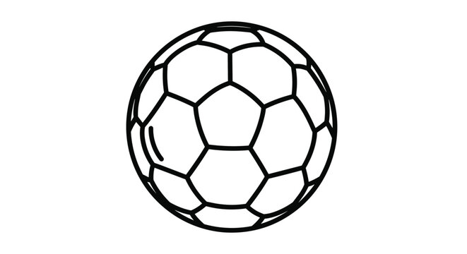 Simple black and white line drawing of a classic soccer ball or football with pentagonal patterns for sports themes.